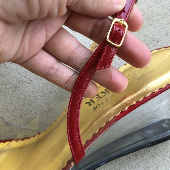 BOB BAKER Clear & Red Bow Front Peep Toe Sling Back Wedge Sandals - Picture 7 of 14